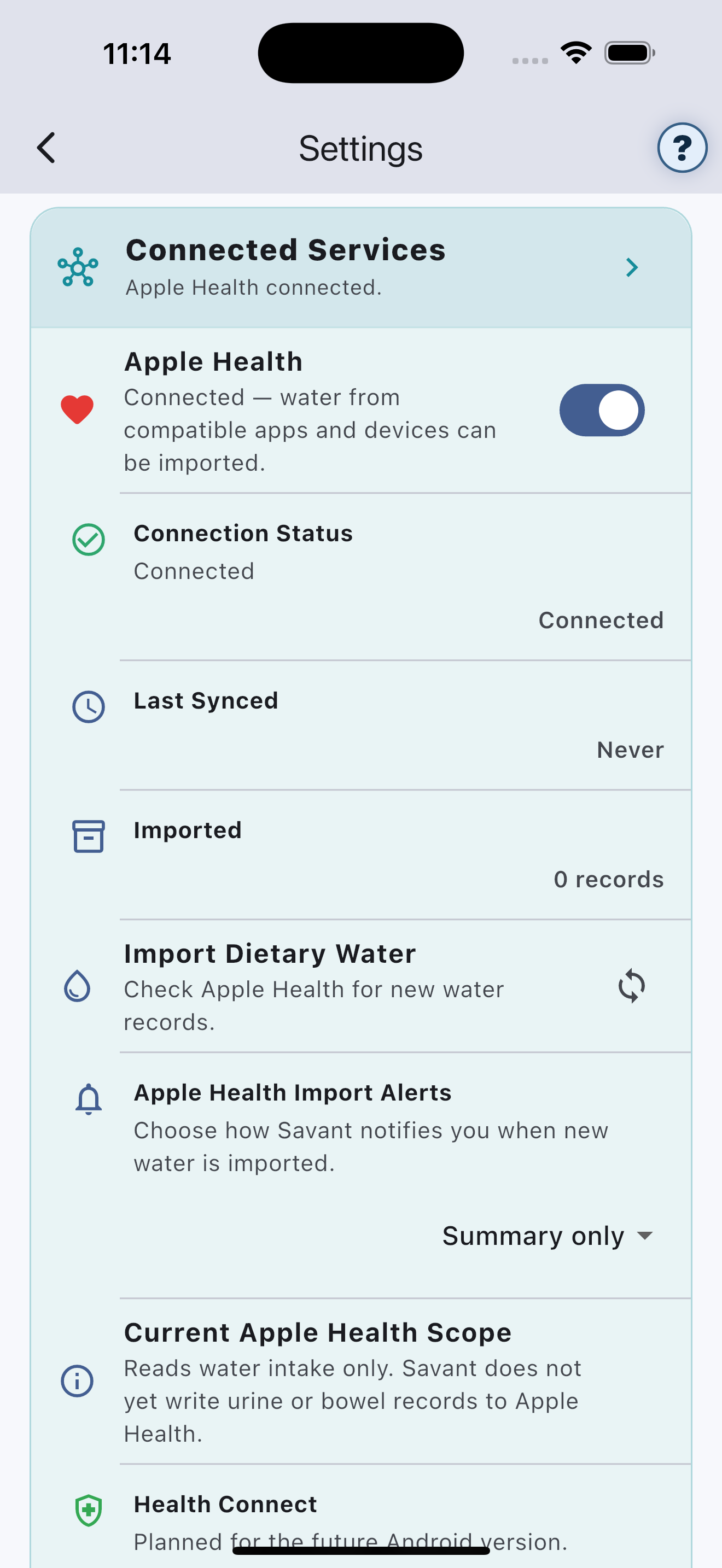 Connected Services in Vayru settings