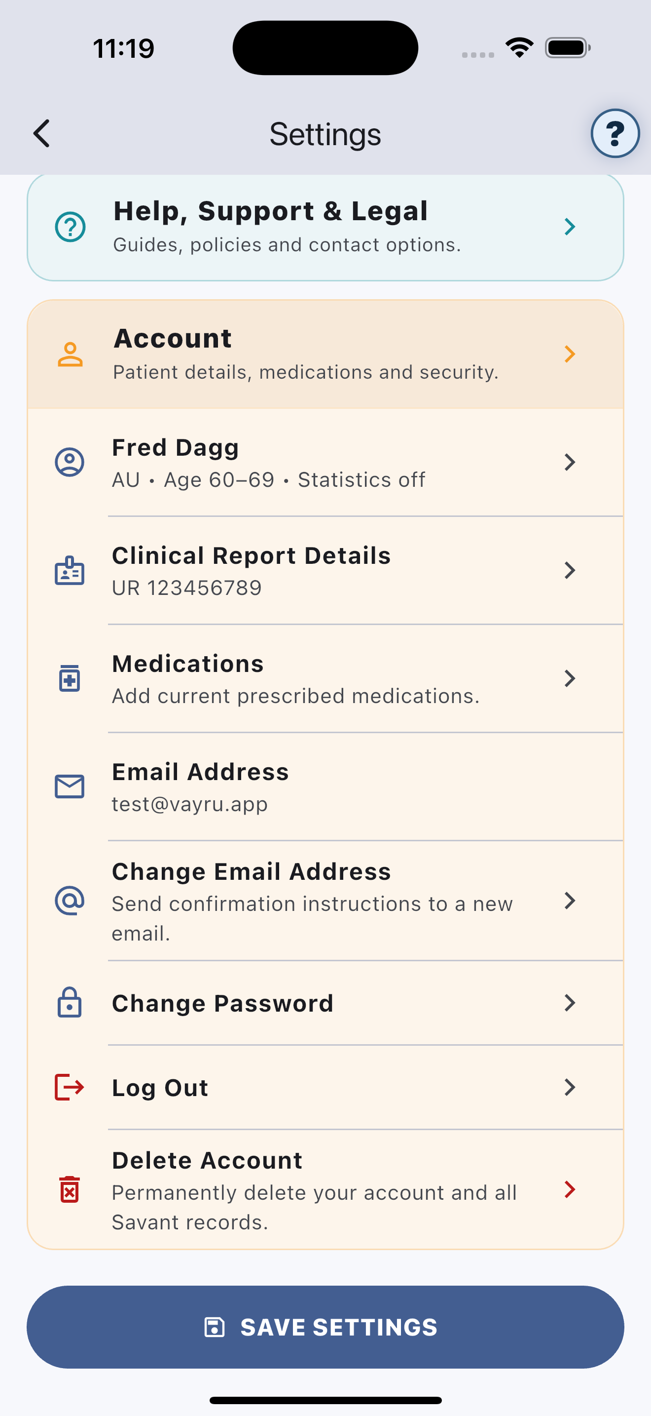 Savant patient details screen